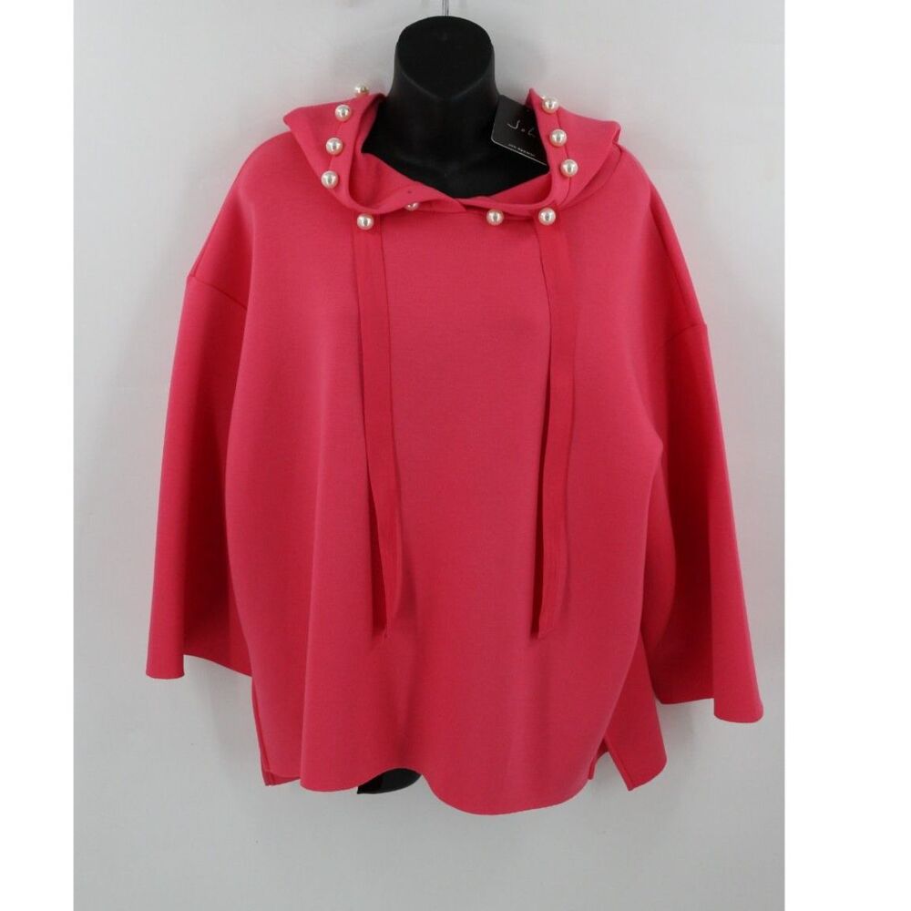 Joh Apparel Womens Pretty Please Scuba Hoodie in Hot Pink Size Large Pearls NEW